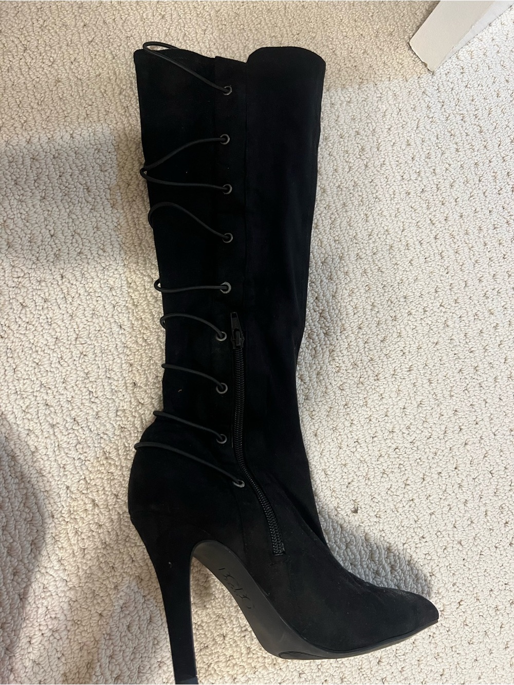 BCBG Black Knee-High Lace-Up Pointed-Toe Heeled Boots - Picture 3 of 4